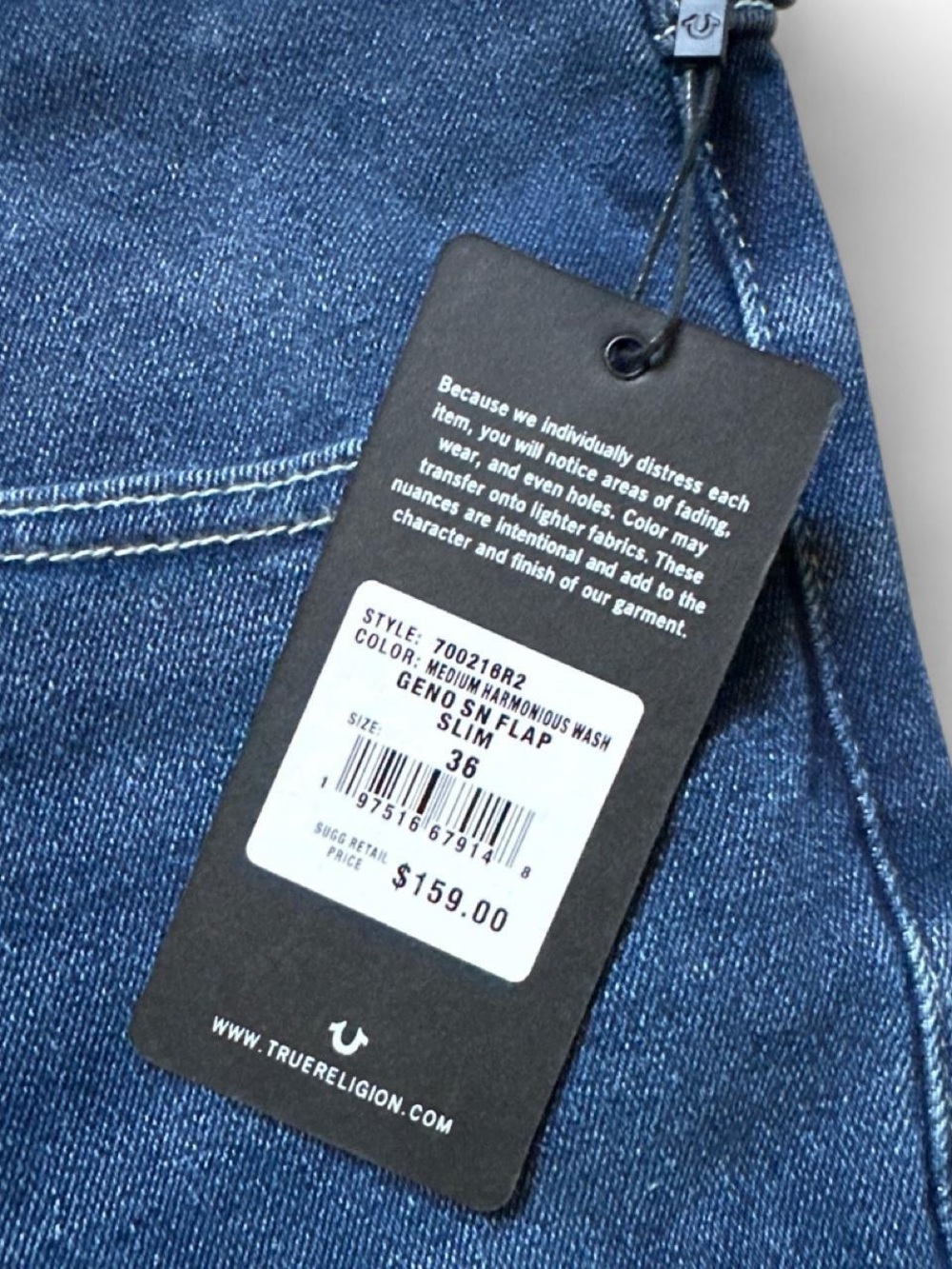 True Religion Geno SN Flap Relaxed Slim Jeans Men’s 36x32 Medium Wash - Picture 7 of 7